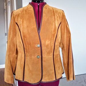 Tesori Cinnamon Suede Brown Leather Trim Jacket